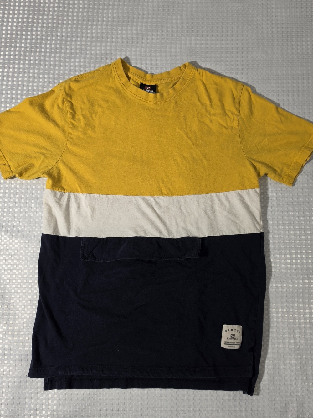 South Pole Colorblock Crew Tee in Yellow, White & Navy